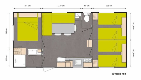 Plan Mobile-home Avantage® Climatisé 3 chambres 6 personnes