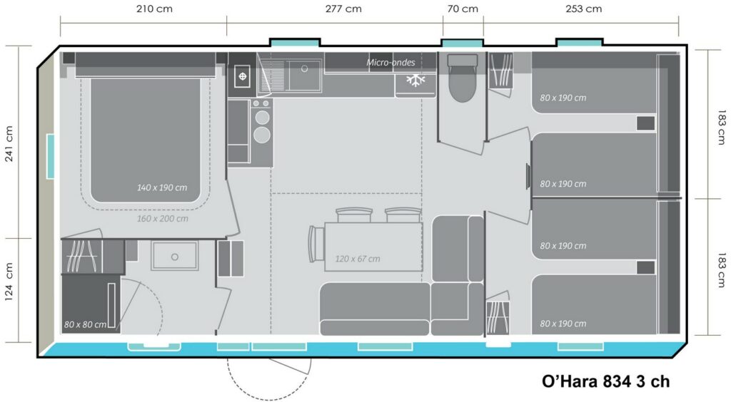 Plan Mobile-home Avantage® Climatisé 3 chambres 6 personnes
