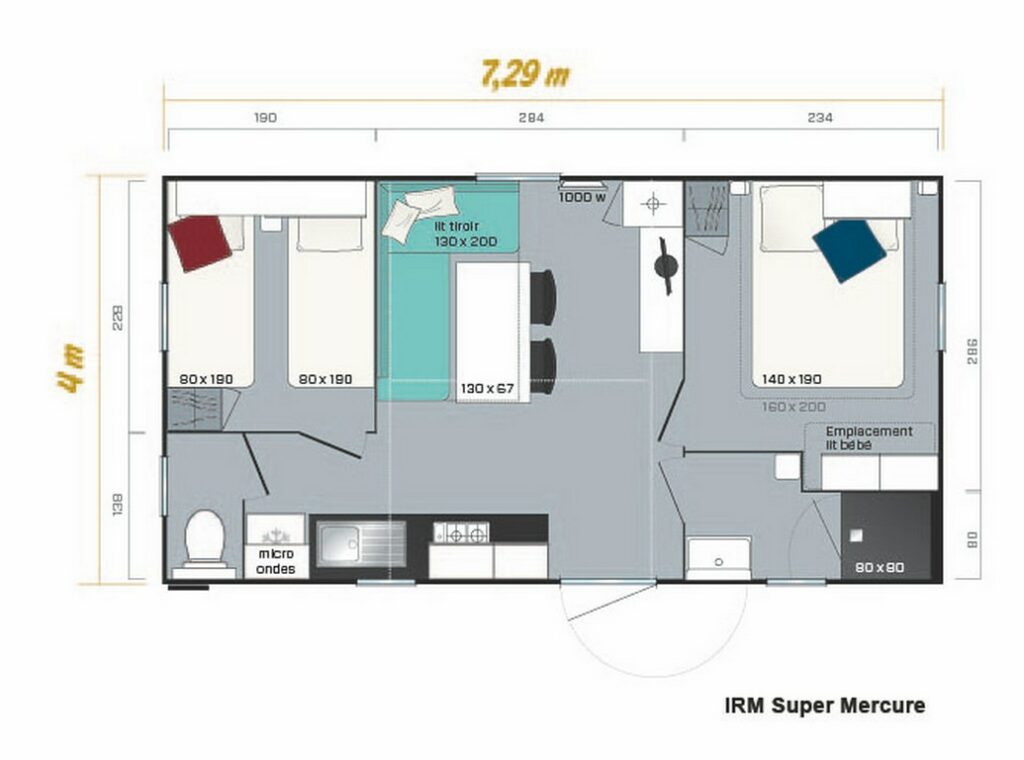 Plan Mobile-home Avantage® Climatisé 2 chambres 4/6 personnes