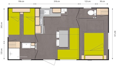 Plan Mobile-home Avantage® Climatisé 2 chambres 4 personnes