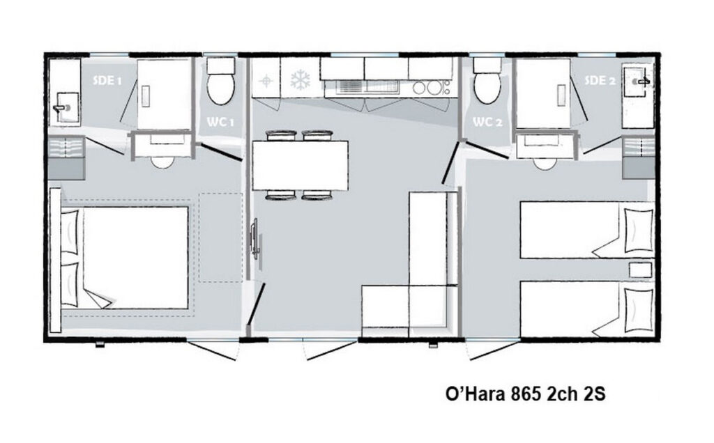 Plan Mobile-home Patio® Premium 2 chambres 4 personnes