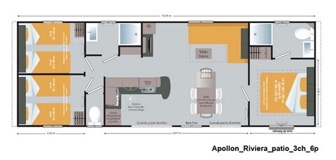 Plan Mobile-home Patio® Premium 3 chambres 6 personnes