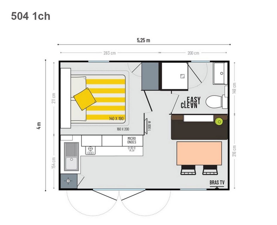 Plan Mobile-home Privilège® Standing 1 chambre 2/3 personnes