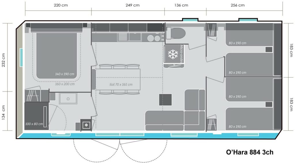 Plan Mobile-home Privilège® Standing 3 chambres 6 personnes