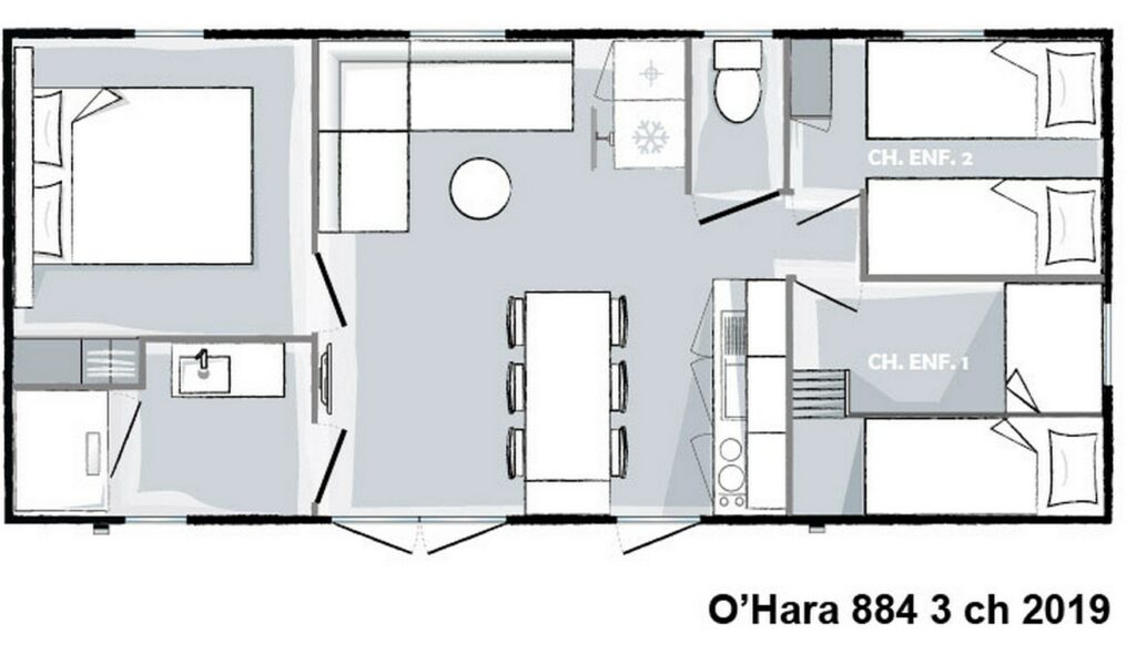 Plan Mobile-home Privilège® Standing 3 chambres 6 personnes