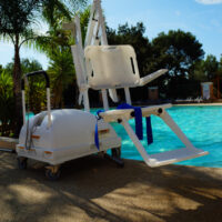 Accessible water park at our campsite in the Var, French Riviera-Côte d'Azur PRM bathing chair