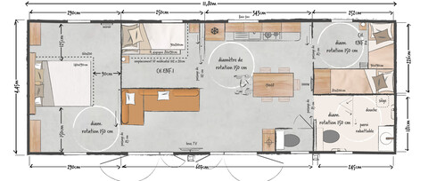 Plan Mobile-home Privilège® PMR XXL Standing 3 chambres/6 personnes