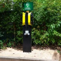 Electric car charging stations at the campsite. Electric vehicle charging stations at the campsite.