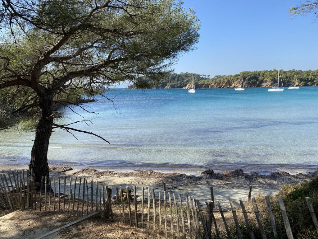 A wild beach in the Var area: Plage de Léoube. Plage de Léoube beach in Bormes-les-Mimosas, Var, French Riviera-Côte d'Azur.